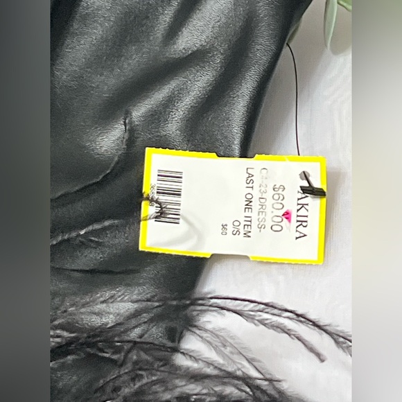 Akira Strapless Leather Like Feather Skirt Black Mini Dress NWT Size Small - Picture 8 of 11